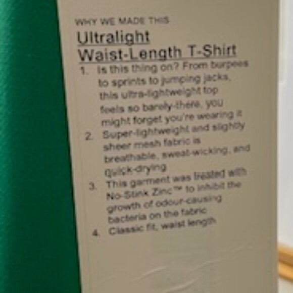 lululemon Ultralight Waist Length Lightweight T Shirt - CAS Green - Size 6 - Picture 2 of 6